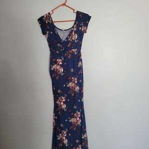 PinkBlush blue floral Off Shoulder Wrap Maternity Photoshoot Gown/Dress